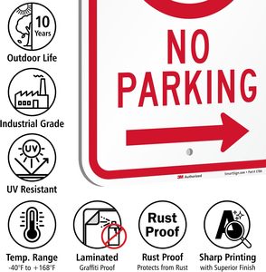 Dấu hiệu "không đỗ xe" với mũi tên chỉ phải, làm bằng nhôm chống gỉ, chống phai màu, chống nắng và bền - Product Image 3