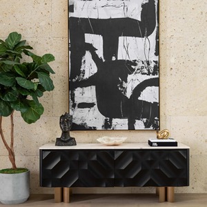 Buffet moderne de luxe en bois massif avec plateau en marbre, pieds en métal, rangement multifonctionnel, montage facile pour la maison, la cuisine, la chambre à coucher - Product Image 1