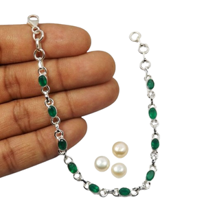 Handmade Green Onyx <b>925</b> <b>Sterling</b> <b>Silver</b> <b>Bracelet</b> Natural Green Onyx Gemstone <b>Bracelet</b> Jewelry Wedding Gift <b>Silver</b> Jewelry - Product Image 1