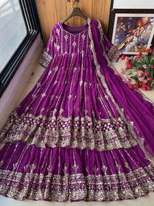 Colección de Vestidos Anarkali de Diseñador, Vestido Anarkali de Georgette Pesada con Bordado de Lentejuelas y Sharara con Dupatta a Precio de Mayoreo - Product Image 3