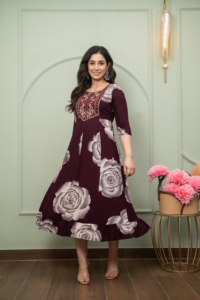 À la mode Designer femmes Kurta Slim Fit coton fleur imprimé robe décontracté Salwar Kameez pour fête mariage Diwali sans rides - Product Image 4