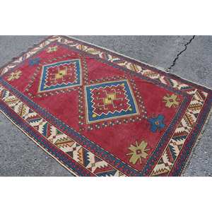 Vintage Turkish Rug Classic <b>Red</b> Blue Patchwork Design 4.8x8.2ft Wool Material <b>Latex</b> Plush for Entryway 9x12 Rectangle Abstract - Product Image 4