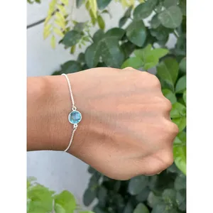 925 <b>Silver</b> for Swiss Blue Topaz Tennis <b>Bracelet</b> with 14K Gold Chain Diamond and Pearl Religious Style <b>Bangles</b> - Product Image 2