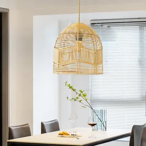 Abat-jour en rotin tissé léger Boho Fournisseur d'éclairage naturel écologique pour décor léger - Product Image 5