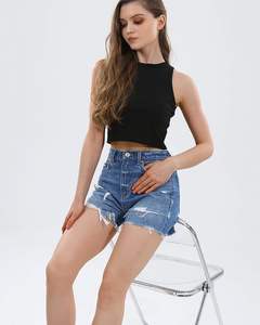 Trendy Women Denim Shorts High Waist Super Distressed Jean Shorts Women Denim Shorts Custom Stone Wash for Summer Style - Product Image 3