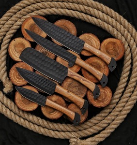 Juego de cuchillos de Chef de cocina de acero inoxidable de alta calidad hechos a mano, 5 uds., cuchillos de pelar Tang completos con hoja de Damasco, Kit de rollo de cuero - Product Image 2