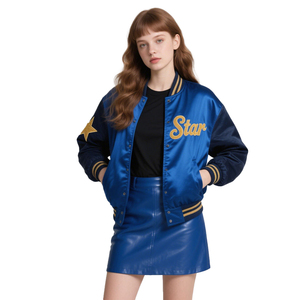 Blue Varsity <b>Jacket</b> With Gold <b>Star</b> And <b>Star</b> Embroidery Front Logo Adult Unisex Sportswear - Product Image 1