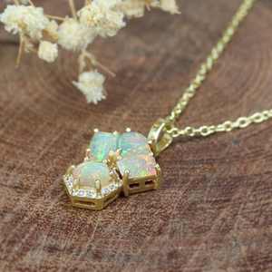 Collar con colgante de ópalo etíope de fuego de múltiples formas para mujer, cadena chapada en oro de 14K de Plata de Ley 925 de ópalo de fuego Vintage - Product Image 2