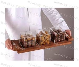 Plateau de service décoratif en acrylique perlé boisé Cuisine écologique Charcuterie Fromage Sushi Fruits Dessert Apéritif Snack Assiettes - Product Image 2