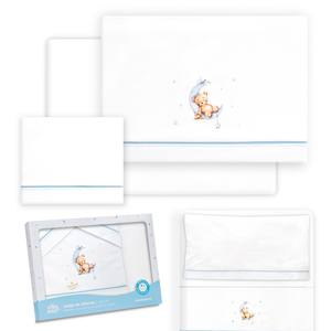 Juego de Sábanas para Cuna de Bebé, Modelo Oso Luna, 3 Piezas, 100% Algodón, Técnica de Tejido con Diseño de Personajes - Product Image 1