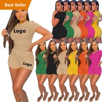 Logo personnalisé Automne Sexy col en V pulls femme pull à manches longues et short de jogging ensemble décontracté 2 pièces ensemble femmes