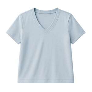 T-shirt pour femme en coton biologique de luxe, bleu ciel, col en V, coupe ample, pré-rétréci, certifié GOTS, doux, respirant, coupe décontractée - Product Image 1