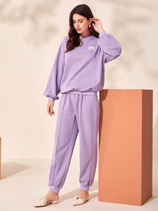 ชุดวอร์ม2ชิ้นสำหรับฤดูหนาวของผู้หญิงชุดวอร์มผ้าฝ้าย100% ยาวเต็มตัวแบบลำลองปักโลโก้ตามสั่งพร้อมขนแกะขายดี! - Product Image 3