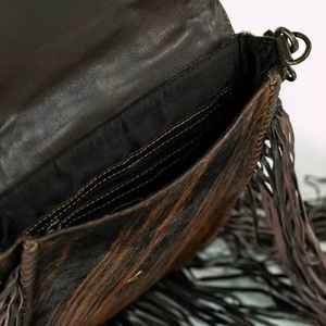 Bohemian Western High Quality Genuine Leather Portable <b>Sling</b> <b>Bag</b> Hand Tooling Fringe Cowgirl Style <b>Women's</b> Travel Wholesale - Product Image 5