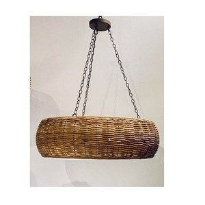 Middle Size Handicrafts Dome Bean Woven Rattan Farmhouse Design Warm White <b>LED</b> Pendant <b>Light</b> - Product Image 5