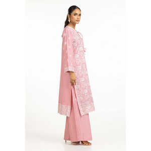 Chemise décontractée brodée en tissu respirant rose pour femmes et pantalon large à taille haute - Product Image 2