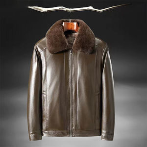 Chaqueta de invierno para hombres mayores de negocios, abrigo de felpa grueso cálido con chaqueta de cuero con patrón de letras - Product Image 2