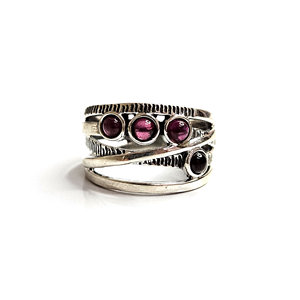 <b>Garnet</b> <b>Ring</b> (4.7 Grams) Geometric Pattern Rectangle Shape Platinum Rhodium Plating Zircon Bezel Set Everyday Wear Invisible - Product Image 1