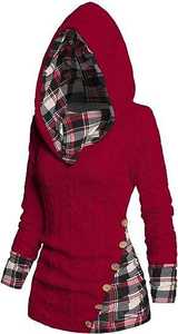 Custom <b>Women's</b> Knitted Y2k Twist Plaid <b>Long</b> Sleeve Button Front Decor Hooded <b>Sweatshirt</b> Autumn/Winter Streetwear - Product Image 6