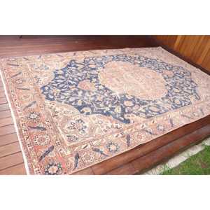 Alfombra Turca Vintage de 5.8x9.4 pies, Alfombra de Lana Azul Sólida - Product Image 2