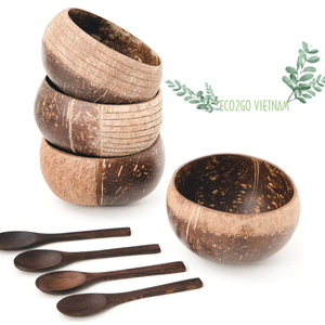 ชุดชามเปลือกมะพร้าวขนาดเล็กแบบเป็นมิตรกับสิ่งแวดล้อม พร้อมช้อน สำหรับแคมป์ปิ้งและใช้ในบ้าน ดีไซน์วินเทจจากเวียดนาม - Product Image 1