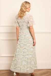 long - Length Dress with Beaded Sequined for Prom Party and Wedding Occasion Neck round Dress - Product Image 2