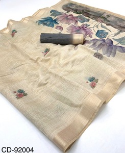 Sari de algodón Chanderi ligero con estampado floral elegante digital para todas las ocasiones - Product Image 2