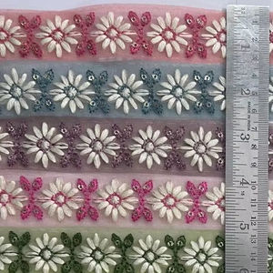 Luxe traditionnel 9 mètres dentelle indienne coloré brodé 3D fleur motif romantique Simple séquence multiple sac de fantaisie - Product Image 2