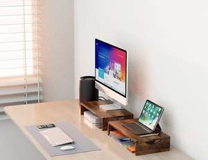Paquete de 2 soportes para monitores Riser Wood para 2 monitores Soporte dual de madera Premium para monitor Soporte para computadora portátil para el hogar y la Oficina - Product Image 5