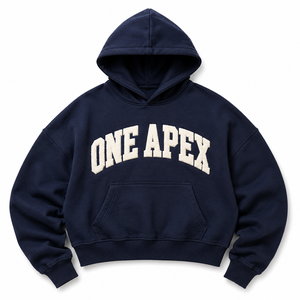 Sweat-shirt à capuche en molleton épais bleu marine surdimensionné avec broderie personnalisée en coton par ONEAPEX - Product Image 3