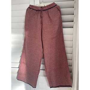 DVE DITYAA Pantalon en lin tissé à la main, taille haute, coupe large, respirant, technique froissée, motif à carreaux cramoisie, pour l'été, pour filles, 3XL - Product Image 4