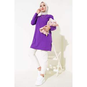 Tunique basique à manches longues pour femmes de couleur violette - Product Image 2