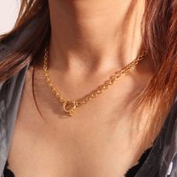 Collar de cadena entrelazada chapado en oro de 18 quilates, resistente al deslustre, con colgantes de botón de resorte, estilo cubano, gargantilla de cable, joyería para mujer
