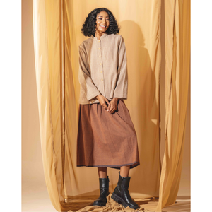 Chaqueta URVI de Algodón a Rayas Color Russet/Ecru con Decoración de Botones - Product Image 4