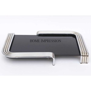 Nuevo patrón de moda llegada bandeja de forma rectangular de Metal chapado en oro de alto grado con mango de diseño único recubierto de polvo de Color negro - Product Image 2