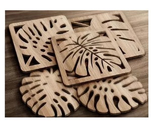 Sous-verres ronds modernes en bois découpés au laser pour thé, café, vin – Articles ménagers de haute qualité, vaisselle, dessous de verre - Product Image 2