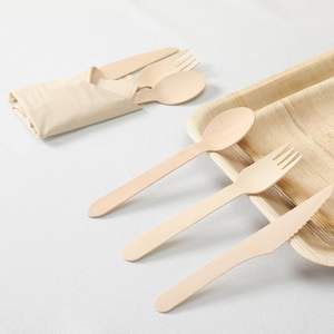 Palm Leaf Disposable Dinnerware Set 50 Guests Includes 50 Eco Friendly Square Palm Leaf Plates 50 <b>Dessert</b> Plates 50 Wooden <b>Forks</b> - Product Image 6