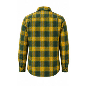 เสื้อเชิ้ตทำงานแขนยาวลายสก็อตสีเขียวเหลืองสำหรับผู้ชาย ผ้าฝ้ายระบายอากาศได้ดี พิมพ์ลายโลโก้ด้านหน้า - Product Image 3