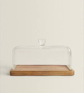 Dôme en verre couvercle de gâteau avec plateau en bois poignées Dessert Cloche pâtisserie fromage dôme nourriture servant stockage cuisine Table décor - Product Image 4