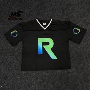 Camiseta de fútbol americano de alta calidad personalizada, fabricante de camiseta de béisbol deportiva de malla de gran tamaño, camiseta de corte cuadrado recortada para hombre - Product Image 1