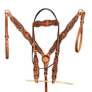 Conjunto de arreos ecuestres de cuero estilo western con rayas de cebra bicolor, incluye cabezada, rienda y pechera, equipo de equitación personalizado - Product Image 4