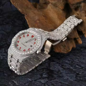 Montre personnalisée Hip Hop Moissanite avec diamants cloutés, cadran arabe, acier inoxydable, luxe, élégant, VVS, montre de clarté pour unisexe - Product Image 4