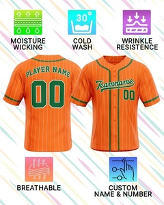 Maillot de baseball rayé personnalisé, chemises de softball à rayures personnalisées, uniforme de sport par sublimation pour hommes, femmes, adultes et jeunes - Product Image 2