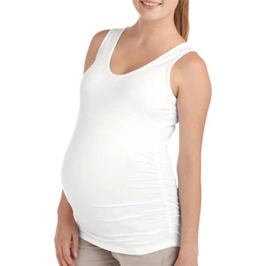 Encolure dégagée maternité débardeur froncé côtés respirant sans manches doux Stretch 100% coton tissé grossesse personnalisable OEM - Product Image 1