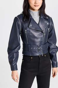 Venta al por mayor de manga larga de las mujeres negro en relieve PU de cuero de la motocicleta chaqueta de trabajo pesado botón de solapa invierno otoño primavera - Product Image 4