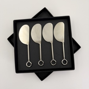 Juego de Utensilios para Queso de Acero Inoxidable, Juego de Queso Redondo Plateado, Juego de Esparcidores de Queso, Mango Circular, Precio Más Bajo en India - Product Image 1