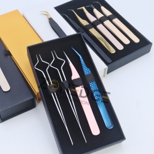 Juego de pinzas de extensión de pestañas de volumen de punta de fibra de acero inoxidable en caja personalizadas de alta calidad precios al por mayor de etiqueta privada - Product Image 2