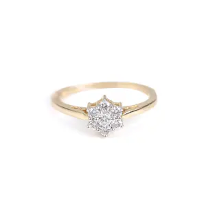 Trendy Fashion 2023 14k Solid Yellow Gold Natural Pave Diamond Engagement Floral Shape Ring Daily Wear Fine Jewelry Wholesaler