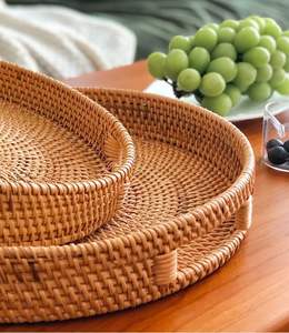 Bandeja de servicio de ratán natural hecha a mano de Vietnam, plato de desayuno rectangular, almacenamiento decorativo, decoración al por mayor de HF CRAFTS - Product Image 2