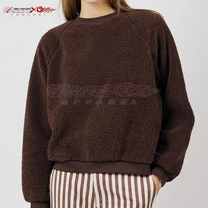 Pull-over en polaire Sherpa uni pour femme, col rond, ourlet droit, hiver automne, haute qualité, anti-plis, respirant, doublé - Product Image 2